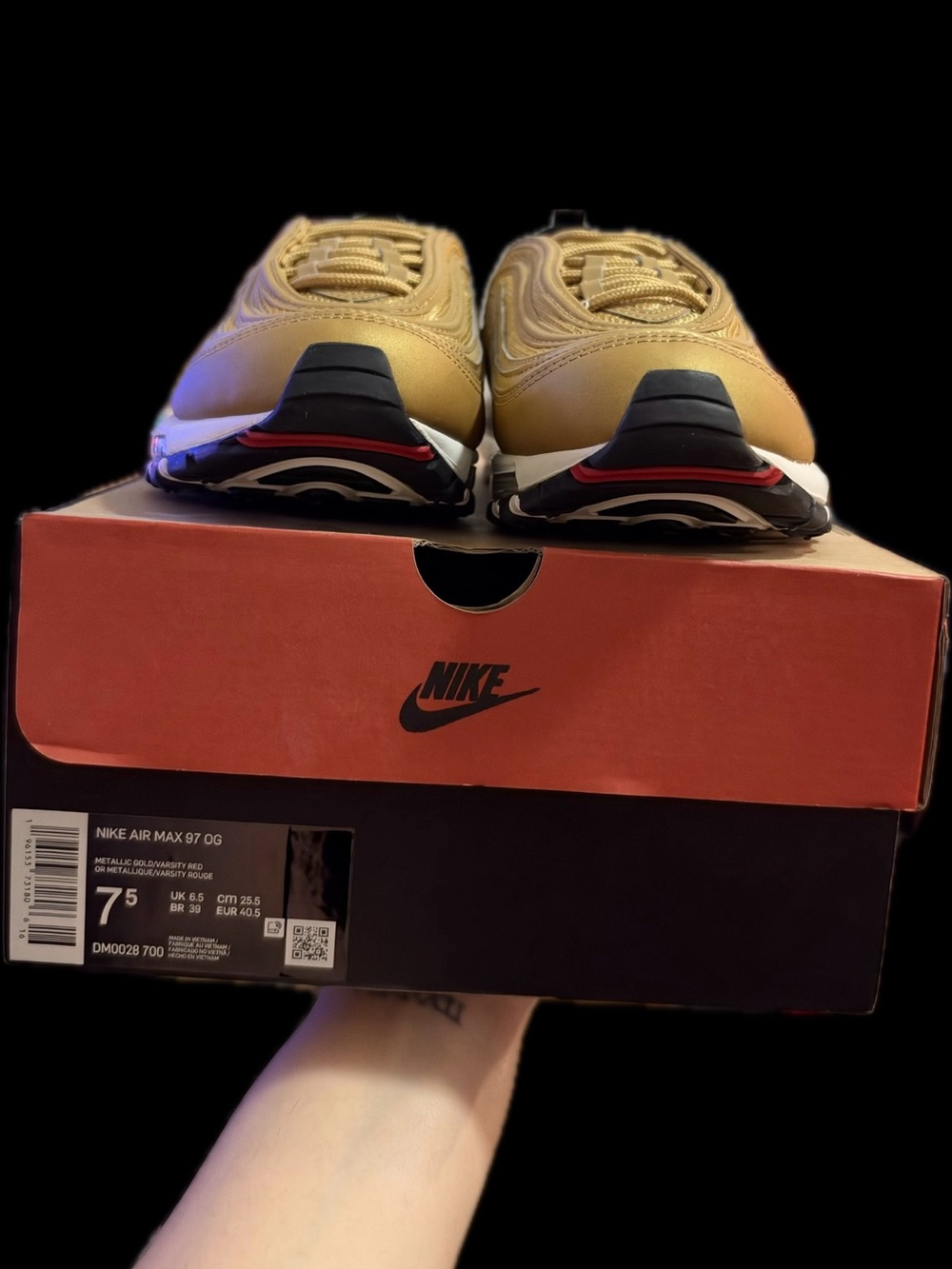 Nike Men’s Air Max 97 - Gold with Black and Red Accents
